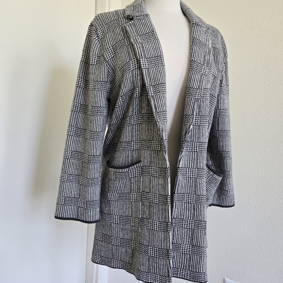 J. Crew Sophie Open Front Sweater Blazer Glen Plaid Wool Blend Size Medium - Picture 3 of 16